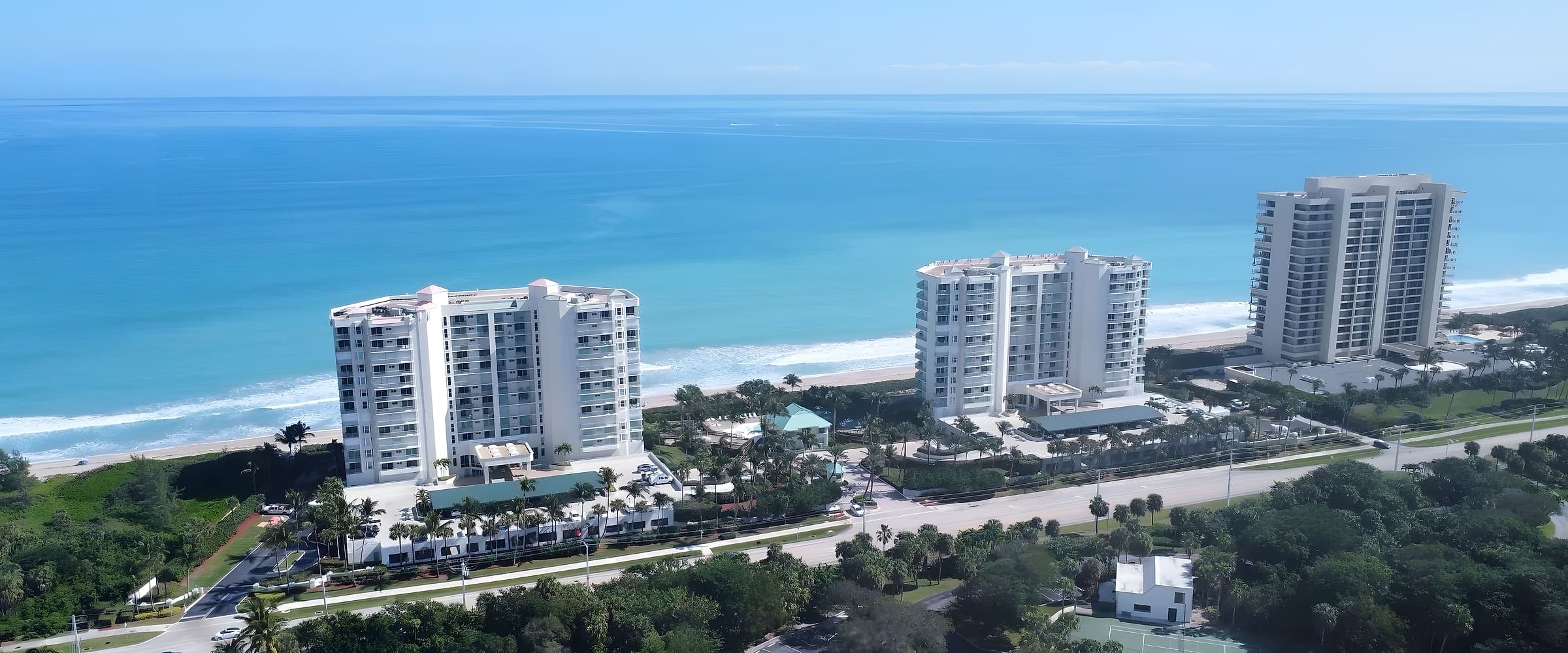 Aerial view of oceanfront towers along the South Florida coastline